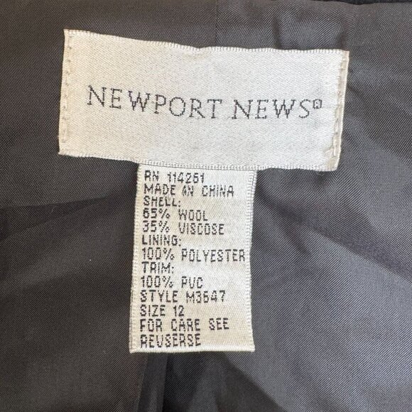 Vintage Newport News Black Wool Blend Faux Leather Floral Applique Collar Coat - Picture 13 of 14